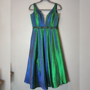 Clarisse Prom Dress Sz 16 Green Blue  rhinestone beaded Gown Wedding Fairy